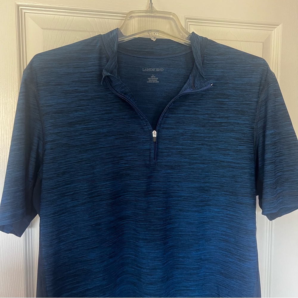 Land’s End Quarter‎ Zip Short Sleeve Activewear Shirt Men’s Large Blue Heather